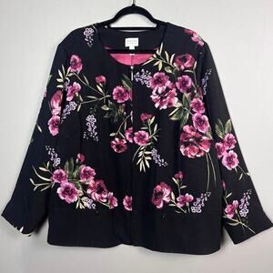Susan Graver jacket 26 W floral lightweight spring work black pink‎